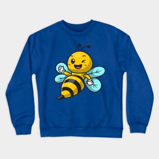 Cute Bee Waving Hand Cartoon Crewneck Sweatshirt